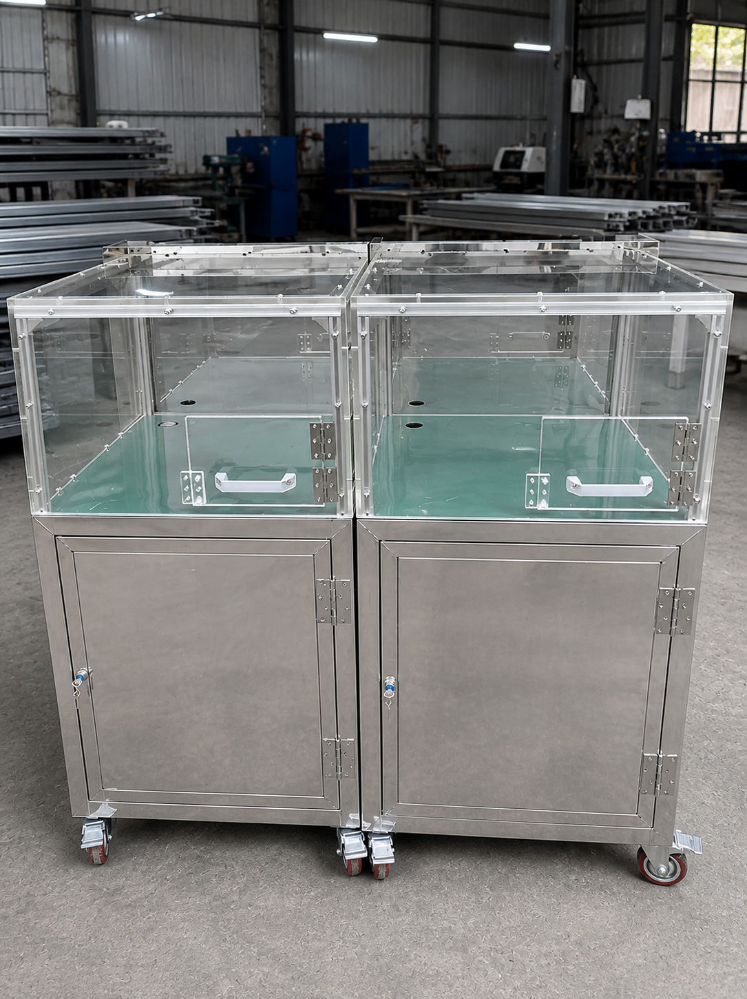 Tủ inox cửa mica 2 ngăn